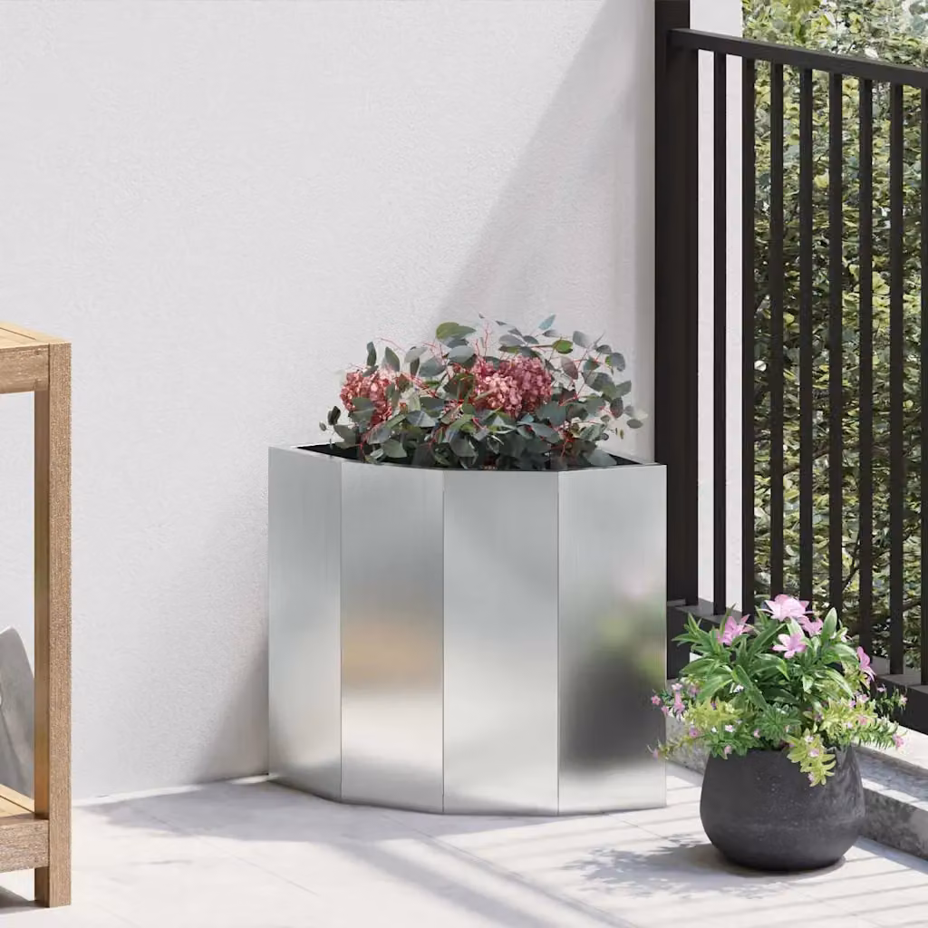 Vaso d'angolo vidaXL in acciaio zincato argento L/P/H: 30 x 30 x 35 cm