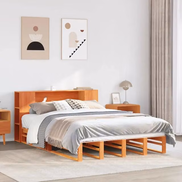 Letto Libreria senza Materasso Marrone Cera 135x190 cm Legno 3323895