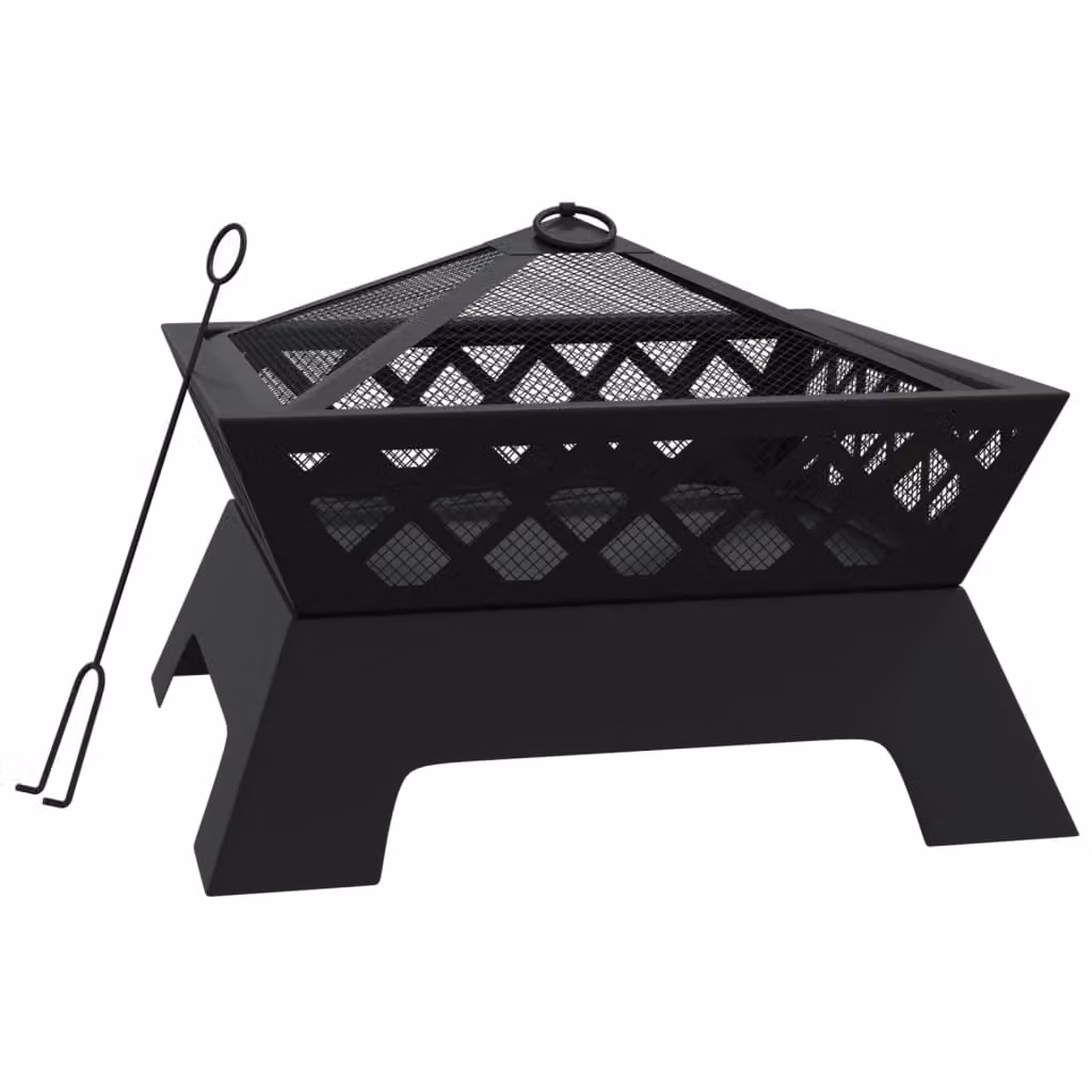 The Living Store Ciotola da fuoco con attizzatoio 50 cm XXL in acciaio