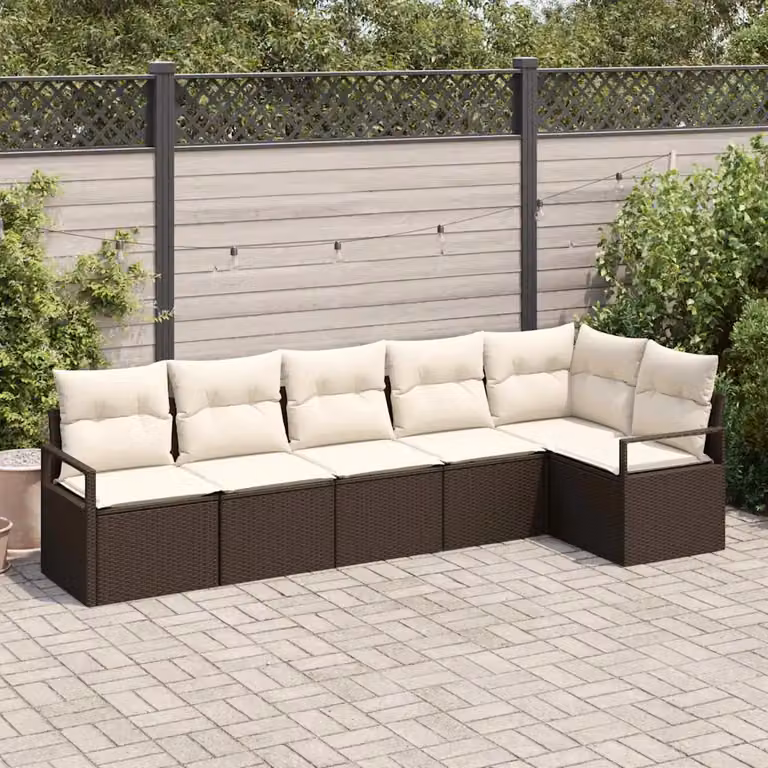Set di divani da giardino vidaXL in rattan marrone con cuscini e struttura in acciaio resistente ai raggi UV