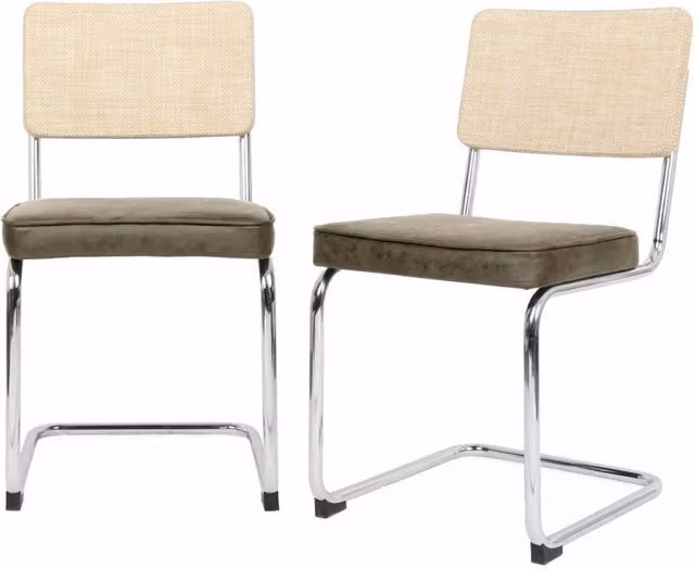 Set di 2 sedie a sbalzo Sweeek in tessuto e rattan color beige e grigio per la tua sala da pranzo – 1