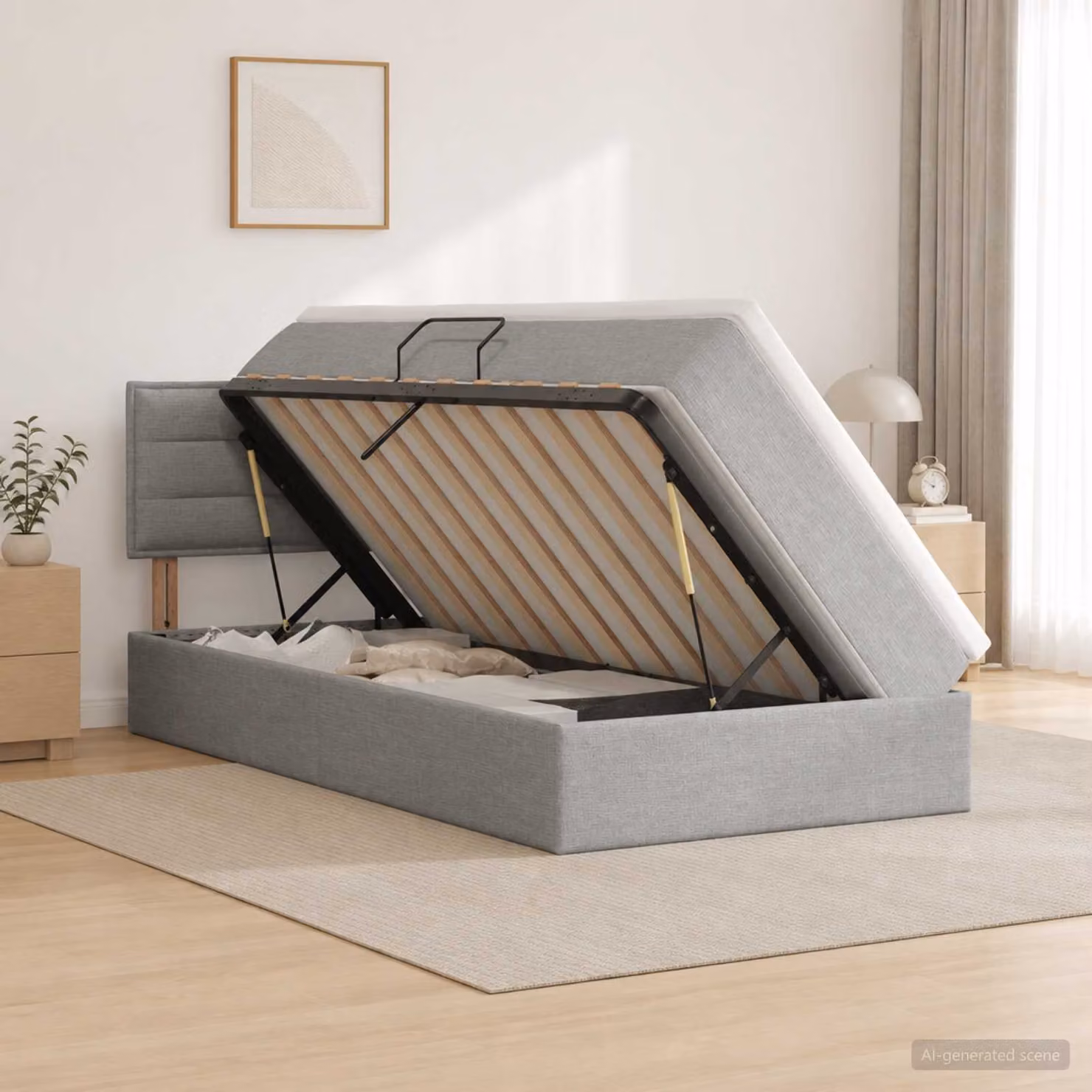 vidaXL Letto con contenitore e materasso Grigio Chiaro 100 x 200 cm