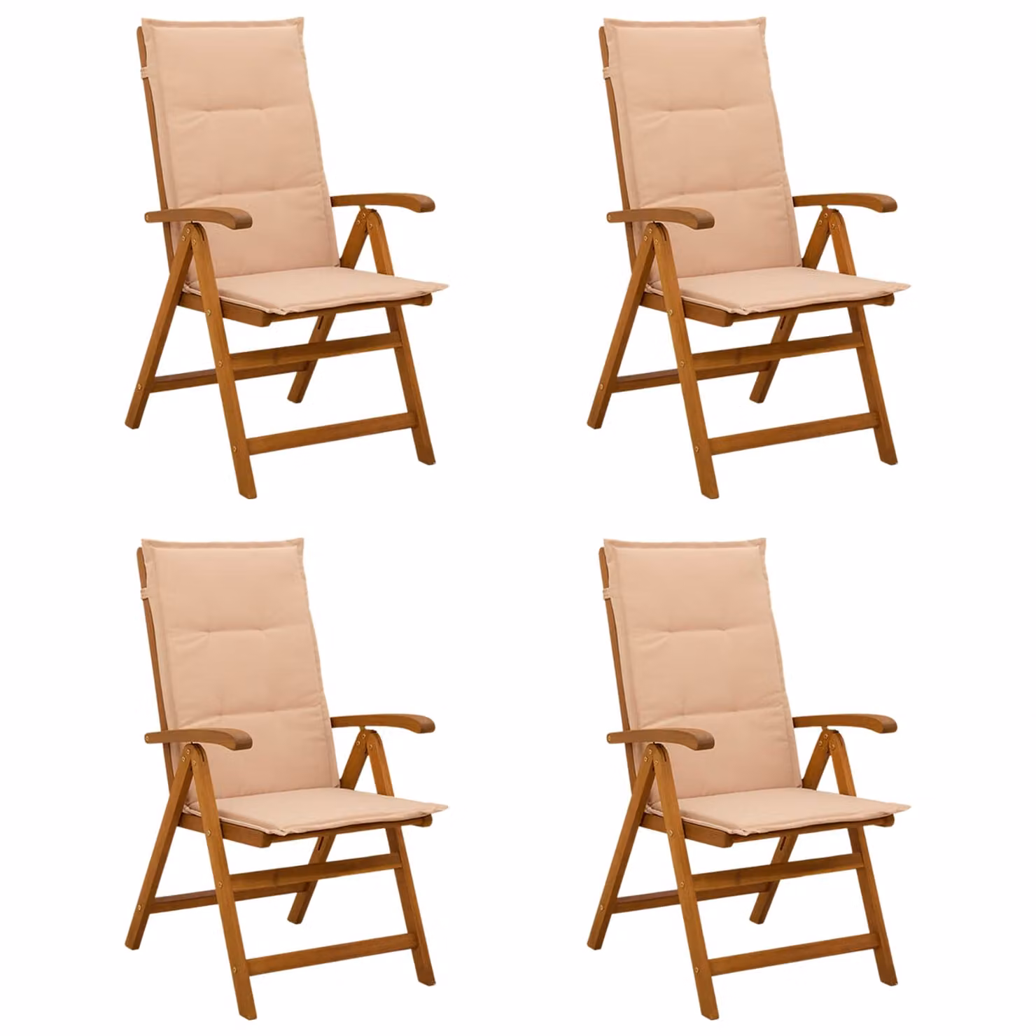 Set di 4 sedie da giardino reclinabili vidaXL in legno di acacia naturale con cuscini beige e braccioli