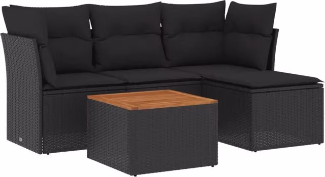 Set Salotto da Giardino Outsunny in Polyrattan Nero e Marrone con Cuscini e Tavolino da 5 Pezzi – 1