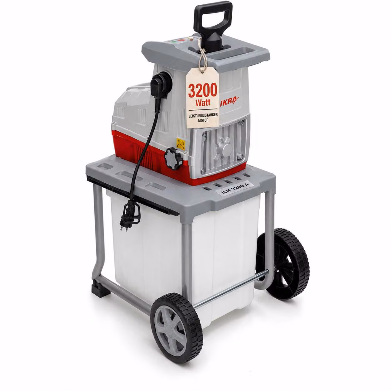 Trituratore elettrico a rulli IKRA Trituratore da giardino ILH 3200 A | 3200 W | Rami fino a 45 mm | Alimentazione e ritorno dei rami | incl. contenitore di raccolta da 60 L, spintore