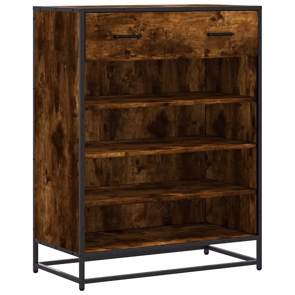 Scarpiera a parete vidaXL in stile industriale in legno e metallo, colore marrone, L: 75 cm, P: 38 cm, H: 97,5 cm – 2