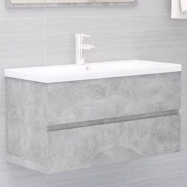 Mobile da bagno con lavabo integrato vidaXL in legno e ceramica, colore grigio cemento e bianco, stile moderno