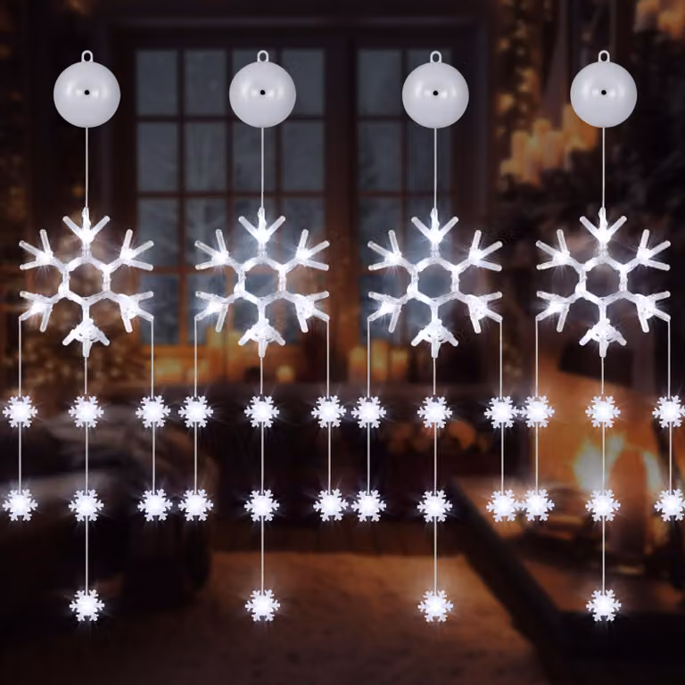 Luci natalizie a 4 pezzi per finestre, a forma di fiocchi di neve