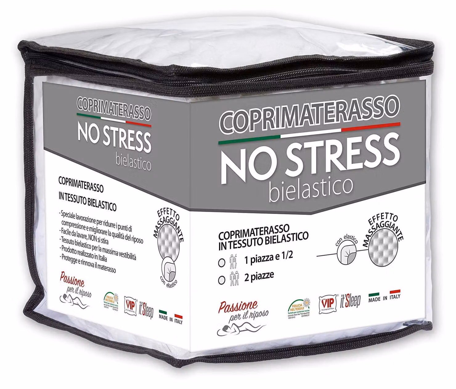 Coprimaterasso elastico su due lati, in tessuto jacquard, 170x200 cm, bianco