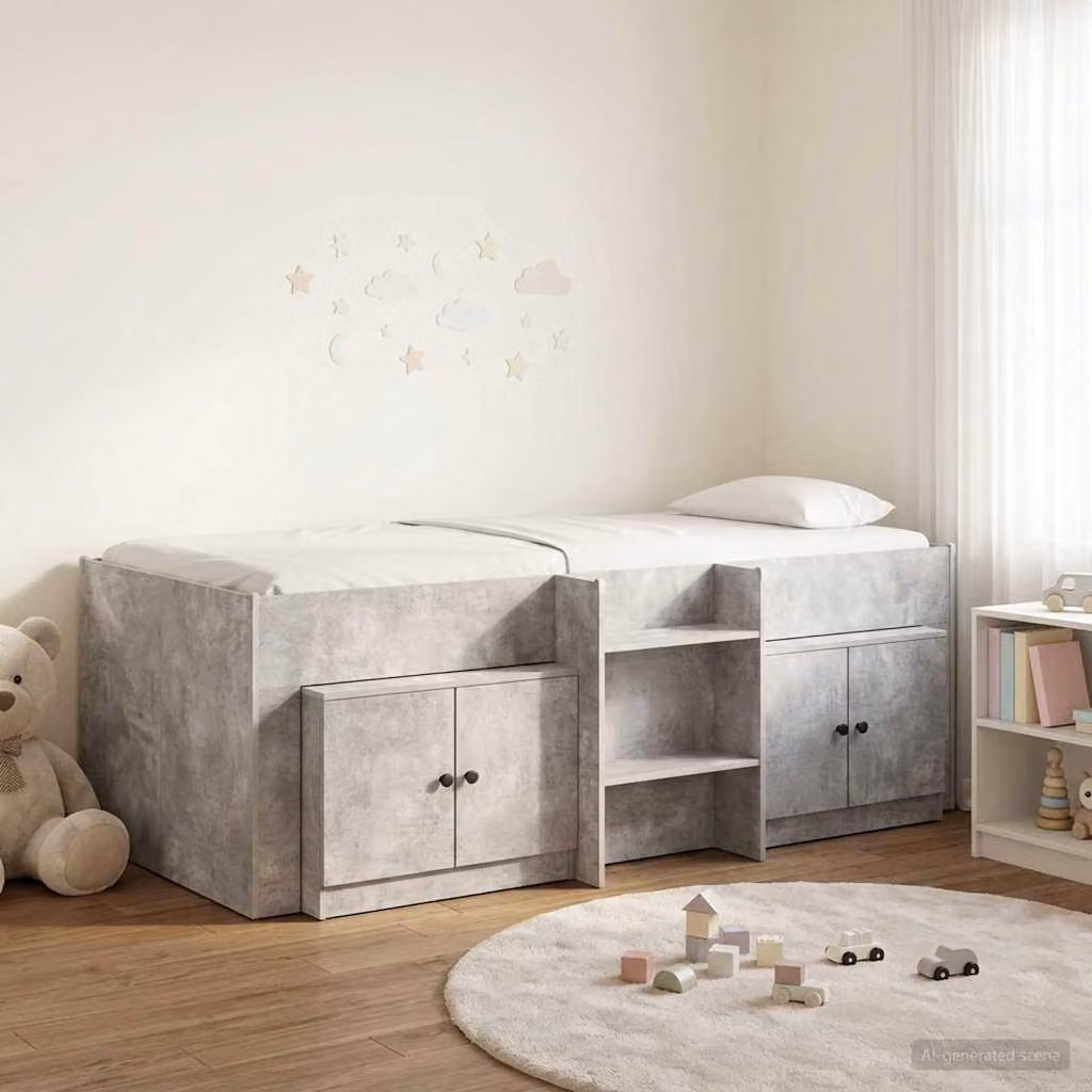 Maison Exclusive - Struttura letto a soppalco con armadio, 3 pezzi, colore grigio cemento, realizzata in materiale composito di legno