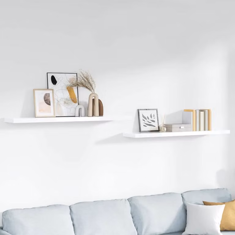 Set di 2 Scaffali a Parete vidaXL in MDF Bianco Lucido L 120 cm x P 23,5 cm x H 3,8 cm