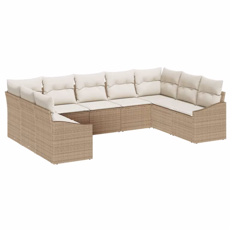 Set Divano da Giardino vidaXL in Polyrattan Beige con Cuscini, 9 Pezzi