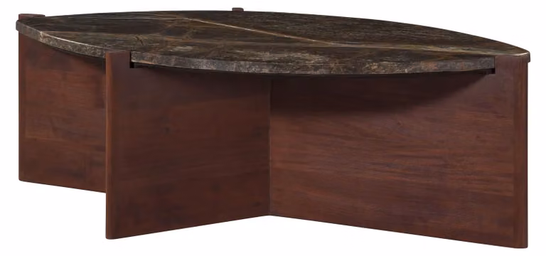 MASSIVMOEBEL24 | Tavolino da salotto in legno di acacia 115x65x35 marrone - marmo verde ORGANIC COLLECTION #27