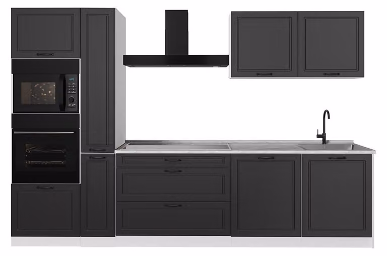 Cucina componibile Vicco R-Line Antracite country/Bianco 310 cm piano di lavoro Marmo, Model 67960