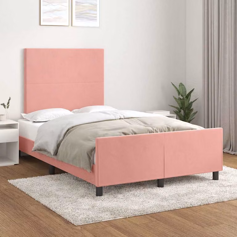 vidaXL Giroletto con Testiera in Velluto Rosa e Struttura in Legno di Larice L/P/H: 120 x 200 x 126 cm