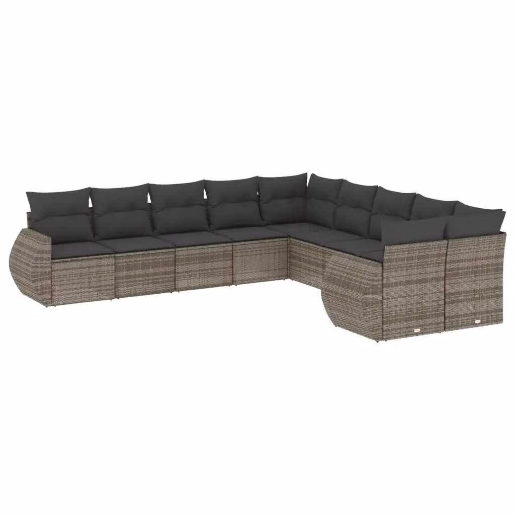 Set Divano da Giardino a L vidaXL 10 pz in Polyrattan Grigio con Cuscini – 2