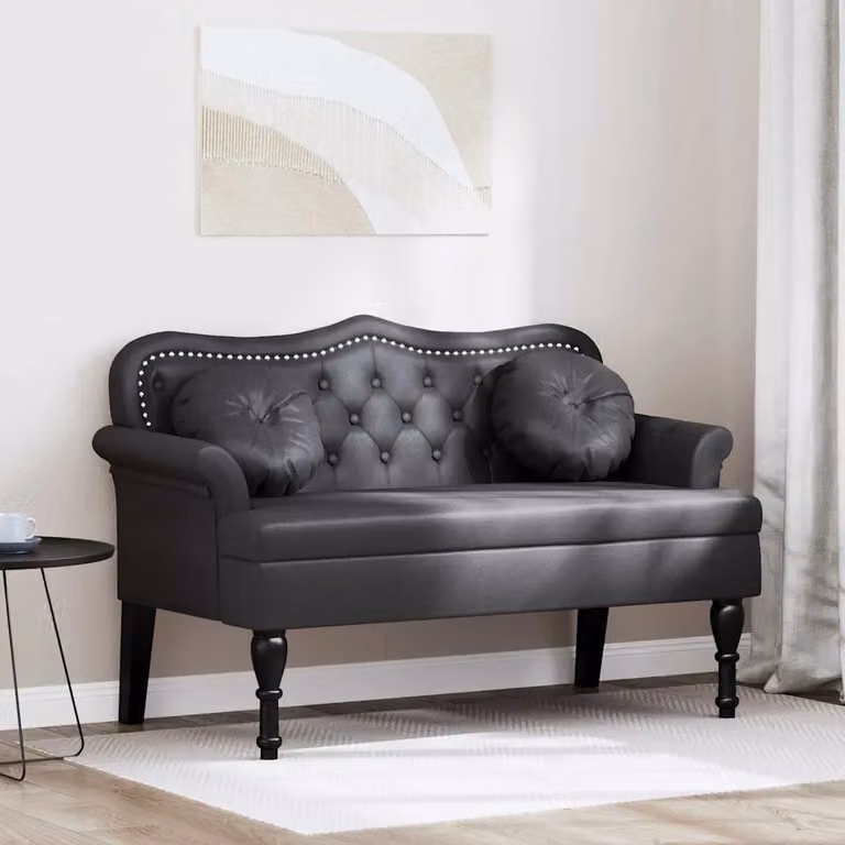 Panca Chesterfield vidaXL in pelle sintetica nera con braccioli L/P/H: 120,5 x 65 x 75 cm