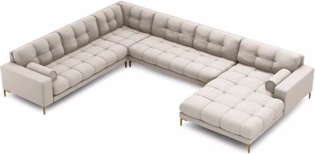 Divano panoramico Bali Cosmopolitan Design a 7 posti in tessuto beige con orientamento sinistro L/P/H: 327 x 134 x 75 cm
