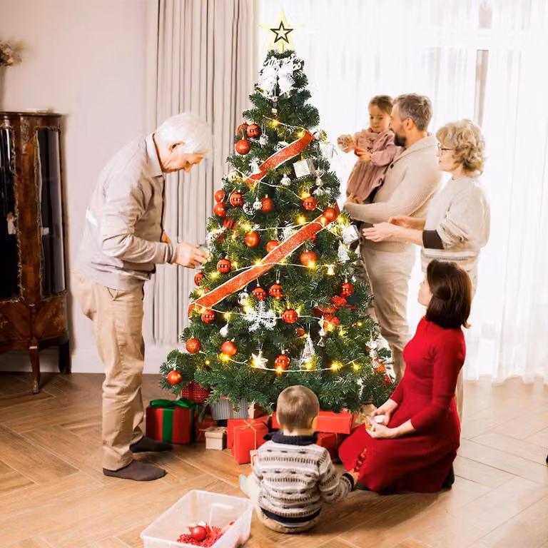 Albero di Natale artificiale con supporto in metallo, 180 cm, materiale PVC