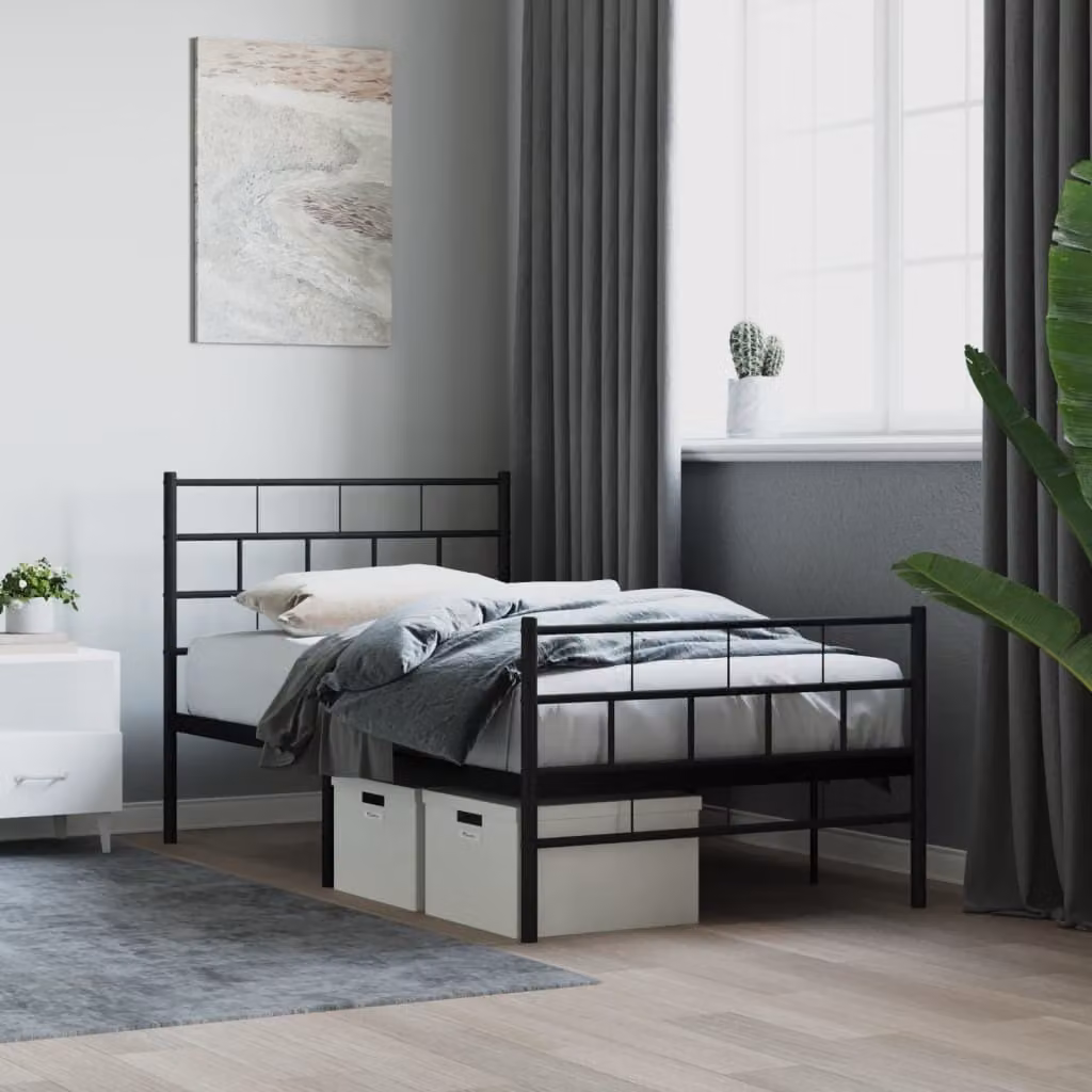 The Living Store Struttura letto con testiera e pediera in metallo nero 100x200 cm