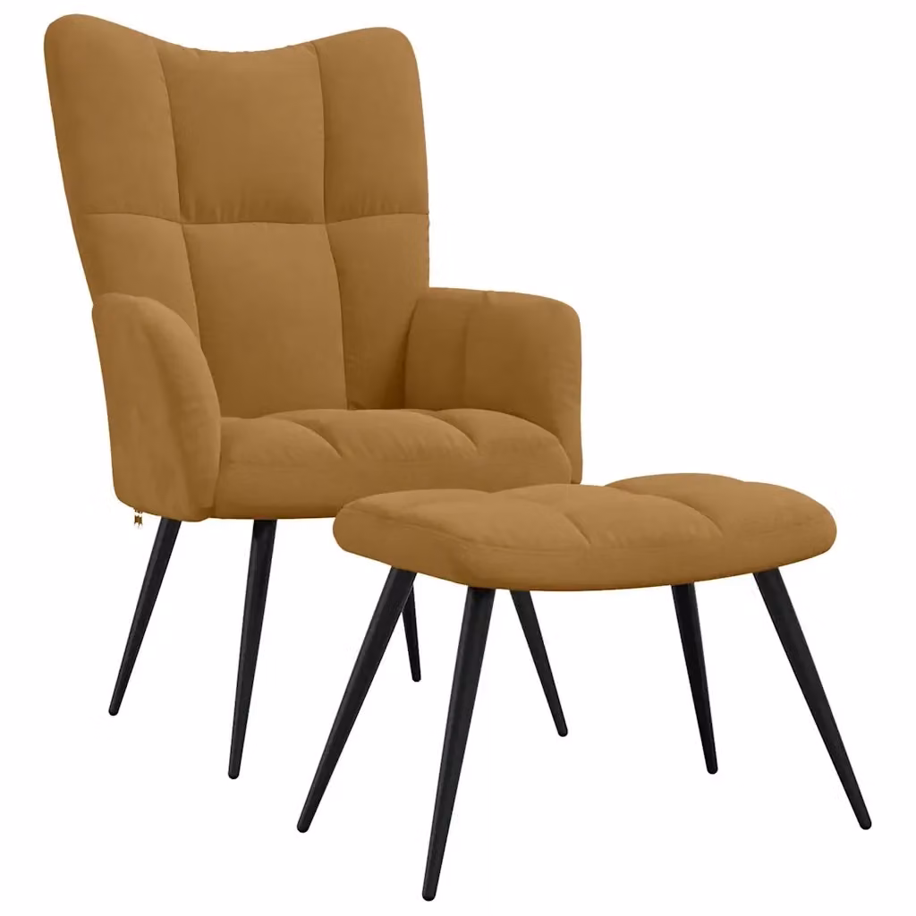 vidaXL Poltrona Relax con Poggiapiedi Integrato in Velluto Marrone con Struttura in Metallo – 2