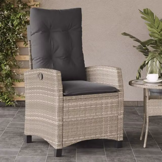 Sedia Reclinabile da Giardino vidaXL in Polyrattan Grigio Antracite con Poggiatesta Regolabile e Braccioli – 1