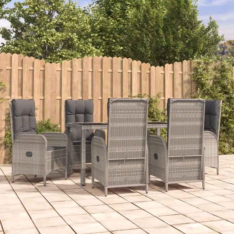 The Living Store Set da pranzo da giardino 7 pezzi con cuscini in poly rattan grigio