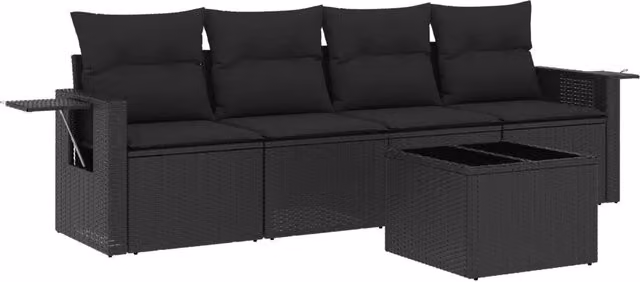 Set Divani da Giardino 5 pz | Set Salotto da Giardino con Cuscini in Polyrattan Nero