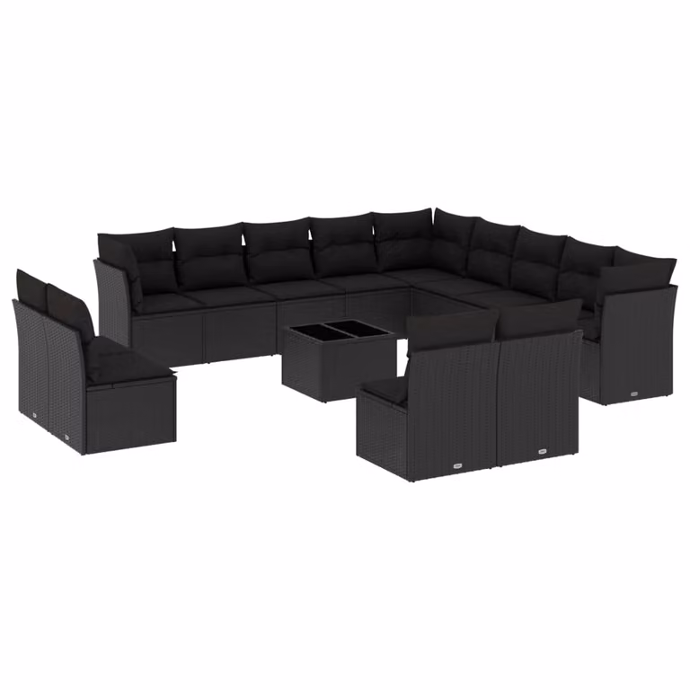 Set Divani da Giardino 14pz con Cuscini in Polyrattan Nero