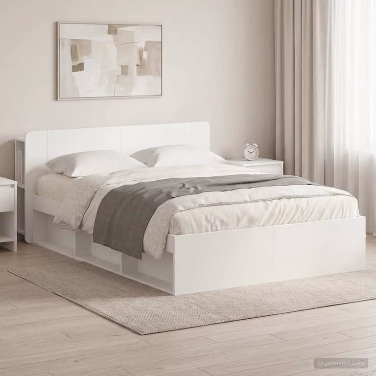 vidaXL Letto moderno con contenitore e testiera in legno bianco L 150 x P 200 cm