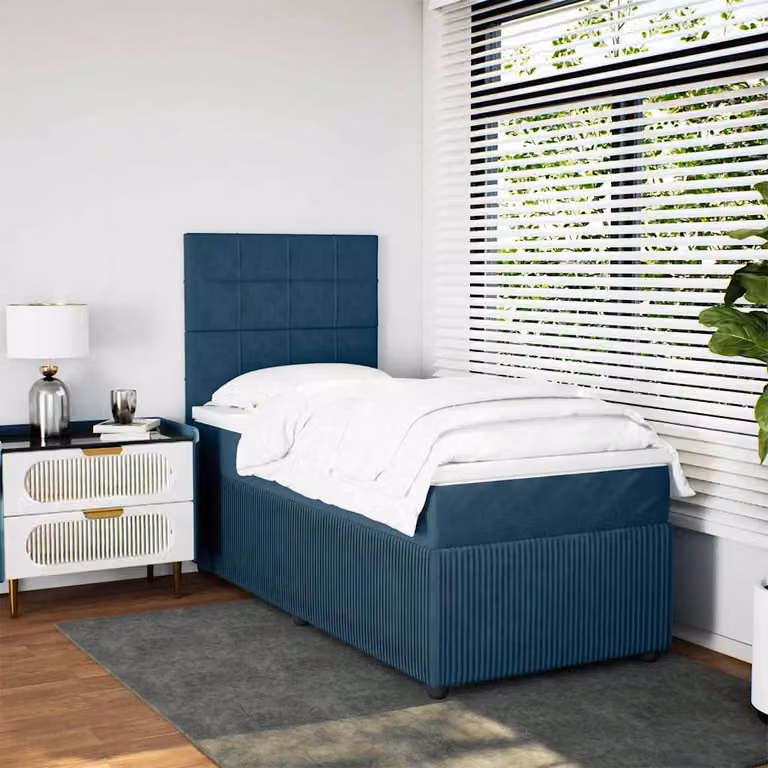 vidaXL Letto Ibrido con Materasso in Velluto Blu e Bianco, L/P/H: 90 x 190 cm