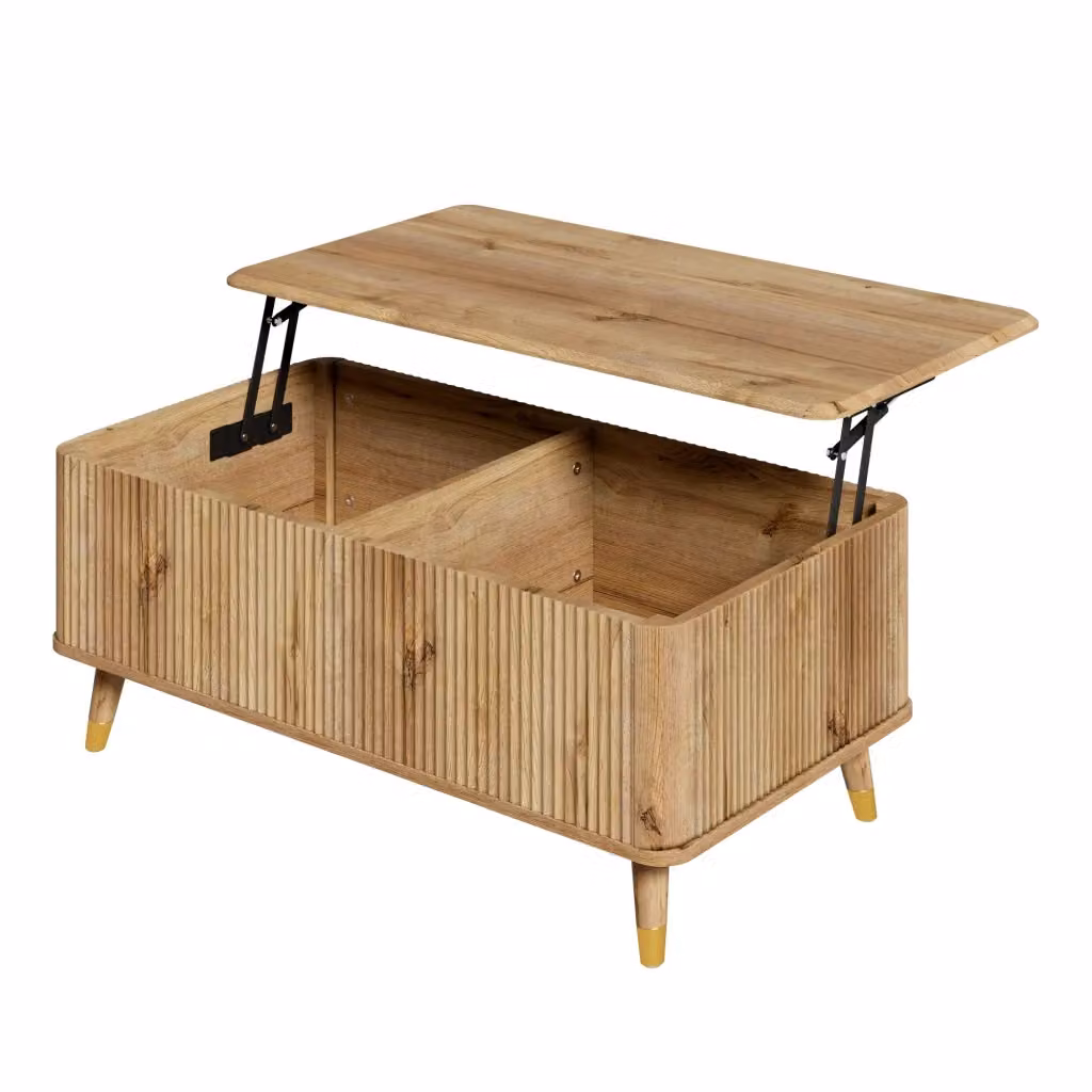 Tavolino da caffè moderno Minimal effetto legno marrone con ripiano regolabile in altezza e spazio di archiviazione L: 56,5 cm, P: 52 cm, H: 40 cm – 2