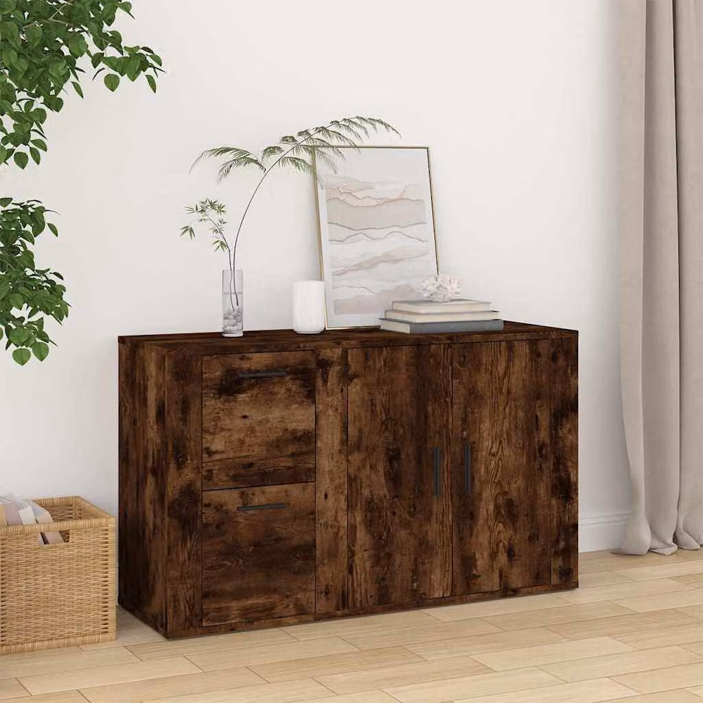 Credenza vidaXL in Rovere Fumo e Legno Multistrato, L: 100 cm, P: 33 cm, H: 59,5 cm