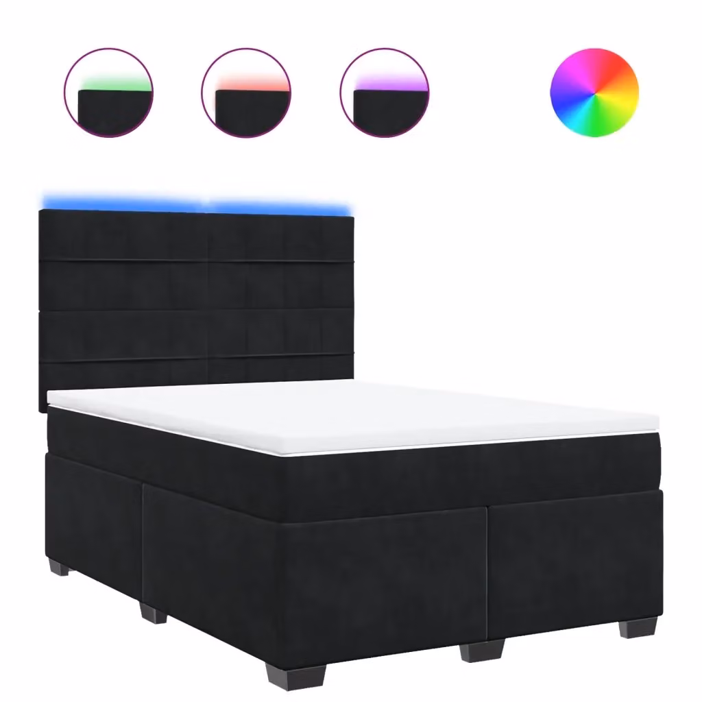 Letto Ibrido vidaXL con Materasso in Velluto Nero e Bianco L/P/H: 140 x 200 cm – 2
