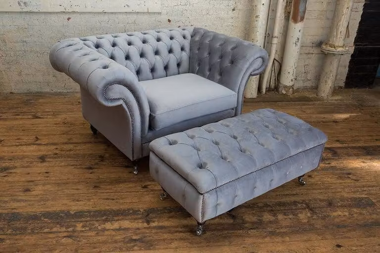 Set Garnitur Polster Relax Fernseh Sessel Hocker Beistell Designer Chesterfield