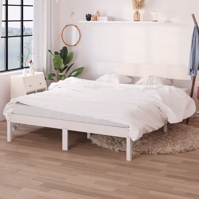 The Living Store Letto in legno massiccio di pino bianco 135x190 cm