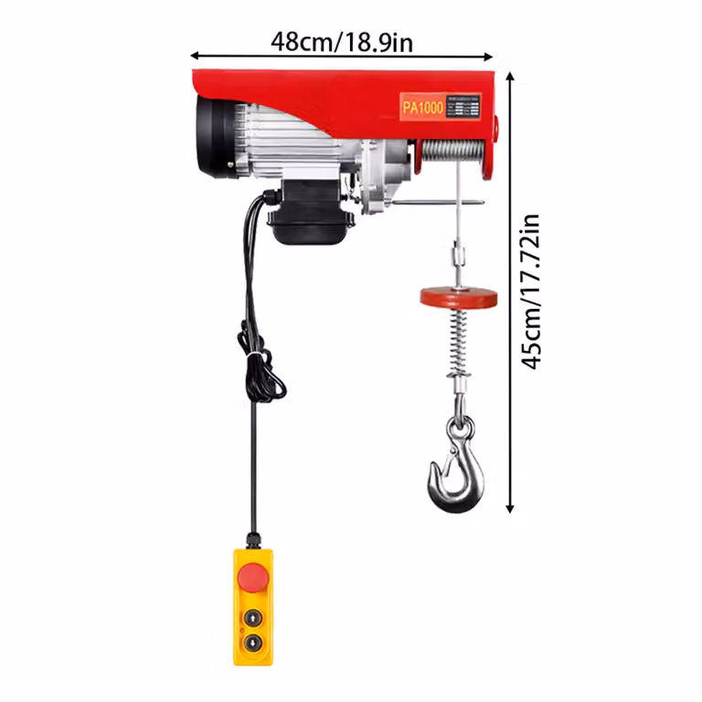 Argano elettrico a fune, potenza 1600W, capacità di carico 1000kg, rosso