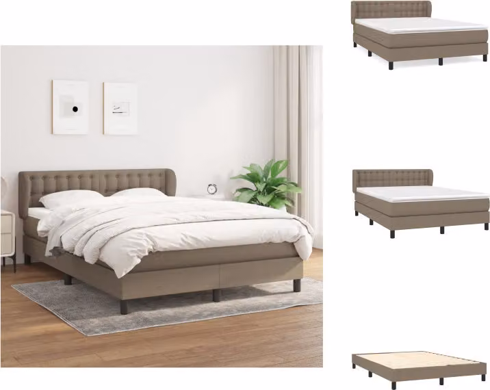 vidaXL Letto a molle con materasso in tessuto taupe 140x200 cm - Letti e strutture letto