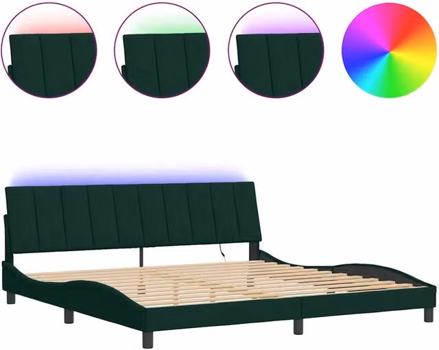 Letto matrimoniale | Letto per adulti | Giroletto con LED senza Materasso Hanko Verde Scuro 200x200 cm in Velluto