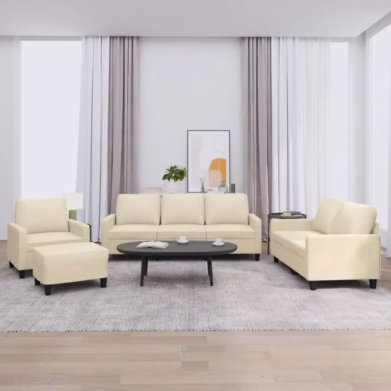 Set di divani vidaXL 4 pezzi in similpelle beige con cuscini e pouf per soggiorno moderno