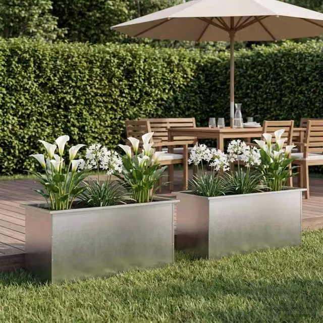 Fioriera da giardino con LED 2 pz Argento 50 x 100 x 48 cm 8008233