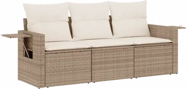 Set Divano da Giardino 3 pz | Set Salotto da Giardino con Cuscini Beige in Polyrattan