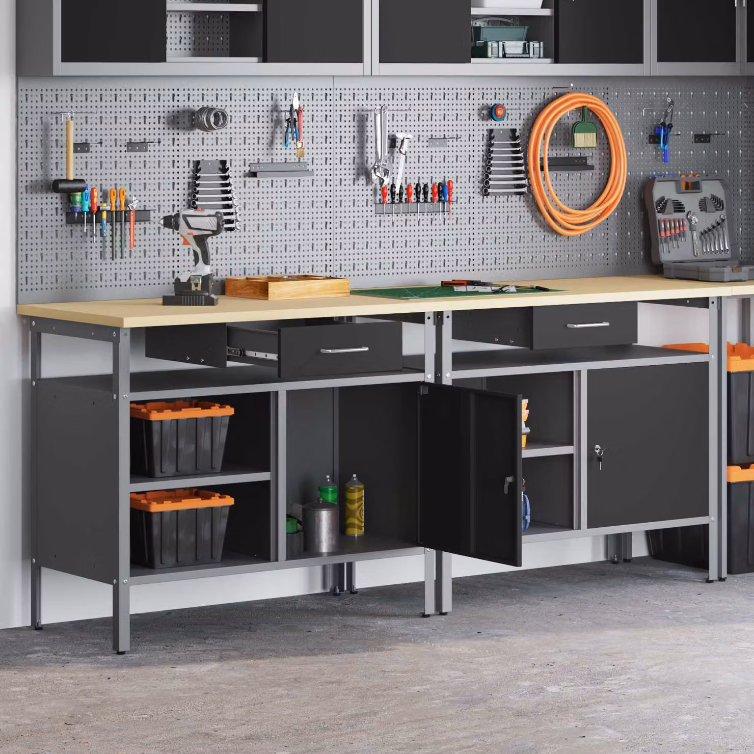 Set di 2 banchi da lavoro regolabili in altezza vidaXL in acciaio nero