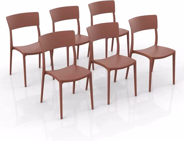 Set 6 sedie in polipropilene 100 %Made in Italy ZEN, impilabile, resistente ai raggi UV, design moderno, ideale per sala da pranzo, cucina, sala d’attesa, bar, ristoranti o da esterno colore Mattone