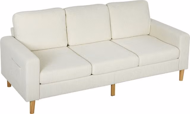 Divano 3 posti HOMCOM in velluto a coste beige con cuscini a molle e imbottitura L: 192 cm, P: 80 cm, H: 84,5 cm