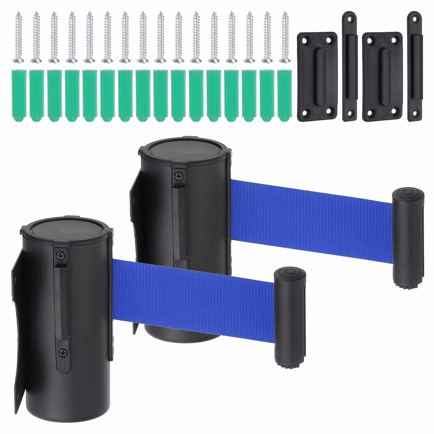 Set di 2 barriere a nastro retrattili, lunghezza 9,84 metri, acciaio, colore nero/blu scuro