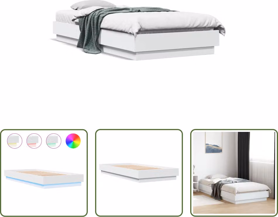 The Living Store Struttura letto con luci LED bianche 100x200 cm