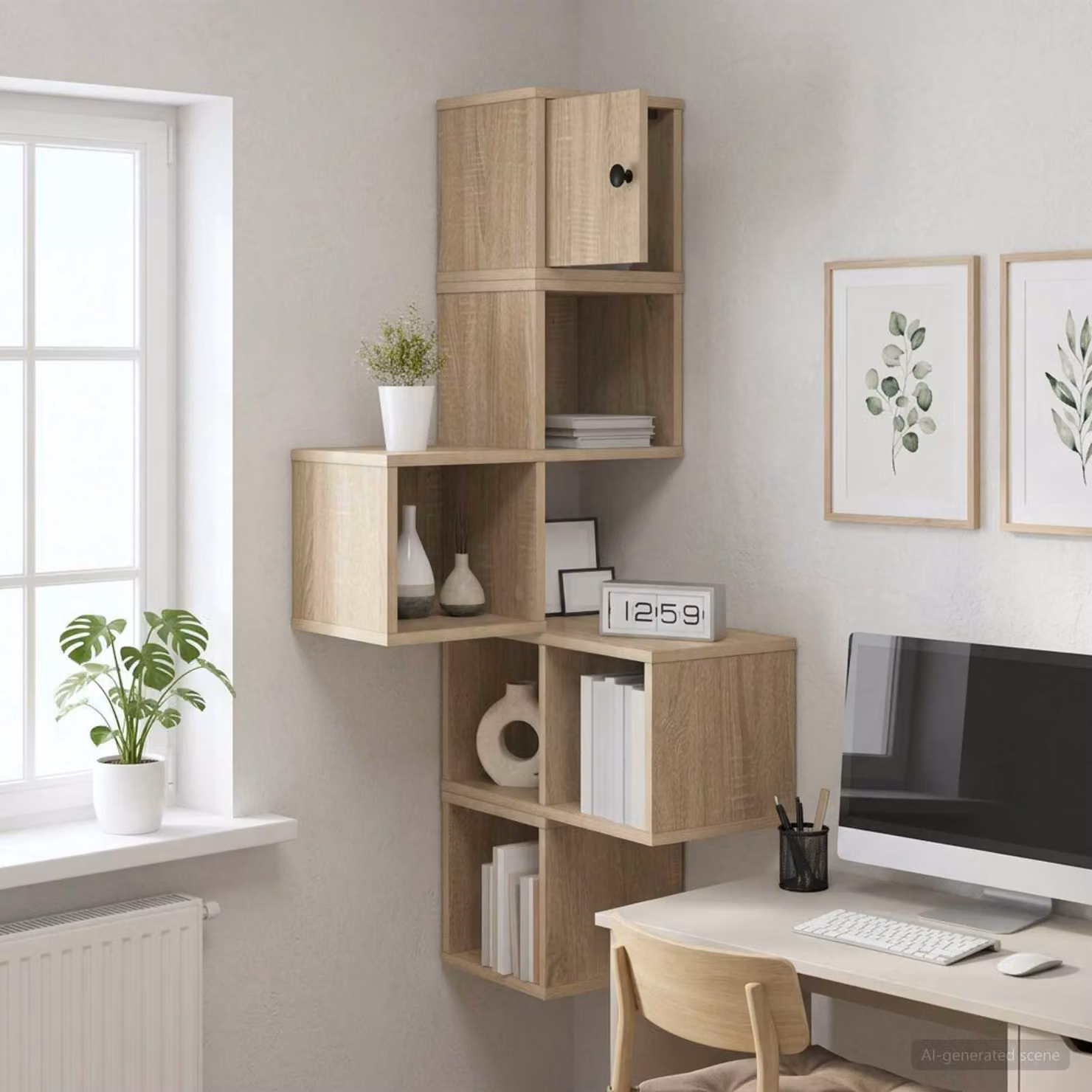 Mensola angolare da parete vidaXL in legno marrone, design moderno per casa e ufficio, L/P/H: 48 x 48 x 120 cm