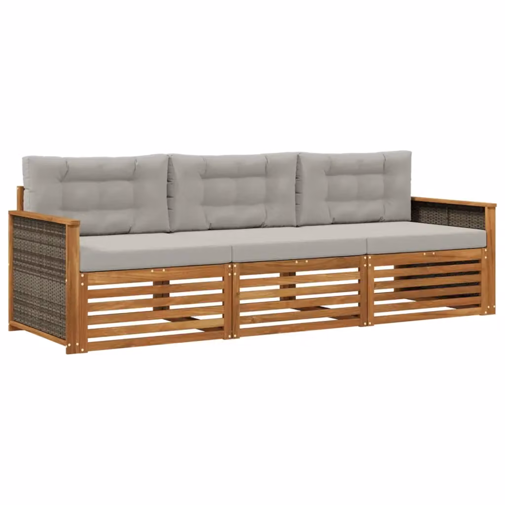 Set di divani da esterno 3 pezzi vidaXL in legno di acacia con cuscini beige e grigio – 2