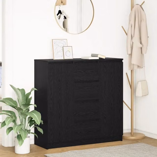 Credenza con Cassetti-Buffet-Armadio da cucina Rovere Nero 100,5x35x98,5 cm Truciolato